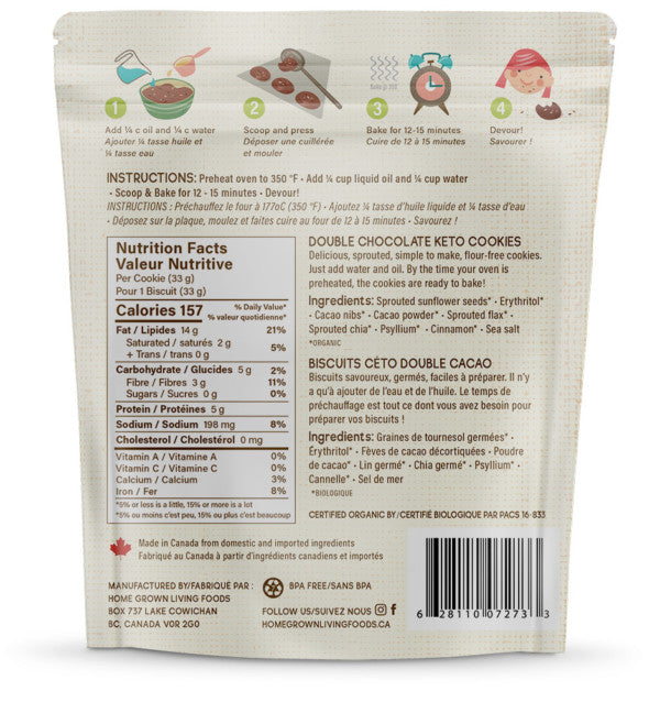 hOMe Grown Living Foods U-Bake Keto Cookies - Double Chocolate (330g) - Lifestyle Markets